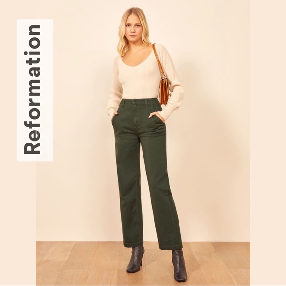 Reformation Denim - Reformation Jeans Lani Work Pant Green Forest Army